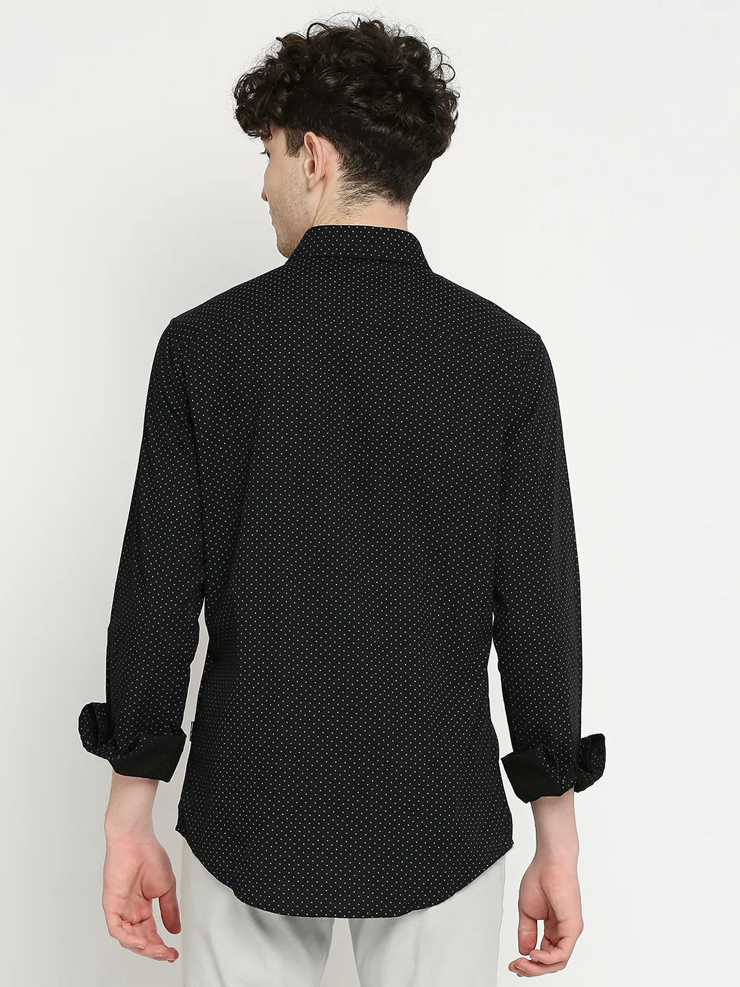 Black Slim Straight Fit Regular Collar Long Sleeves Men's Shirt by Being Human Clothing