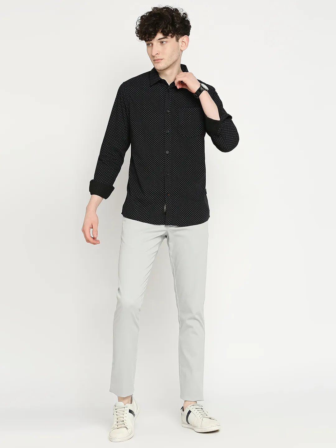 Black Slim Straight Fit Regular Collar Long Sleeves Men's Shirt by Being Human Clothing