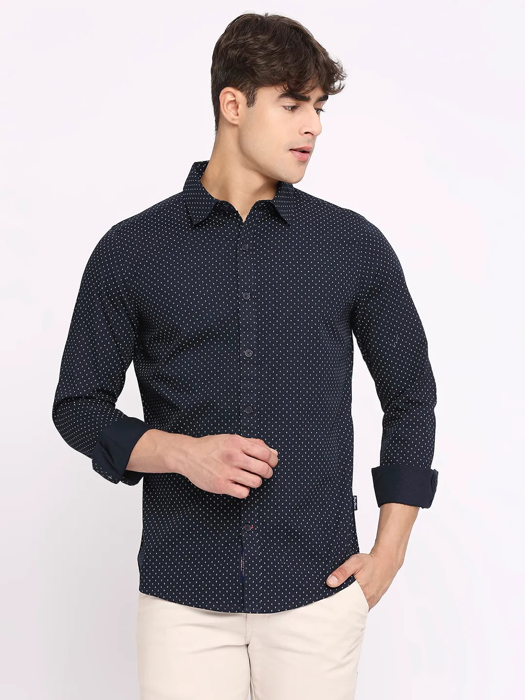 Blue Slim Straight Fit Regular Collar Long Sleeves Men's Shirt by Being Human Clothing