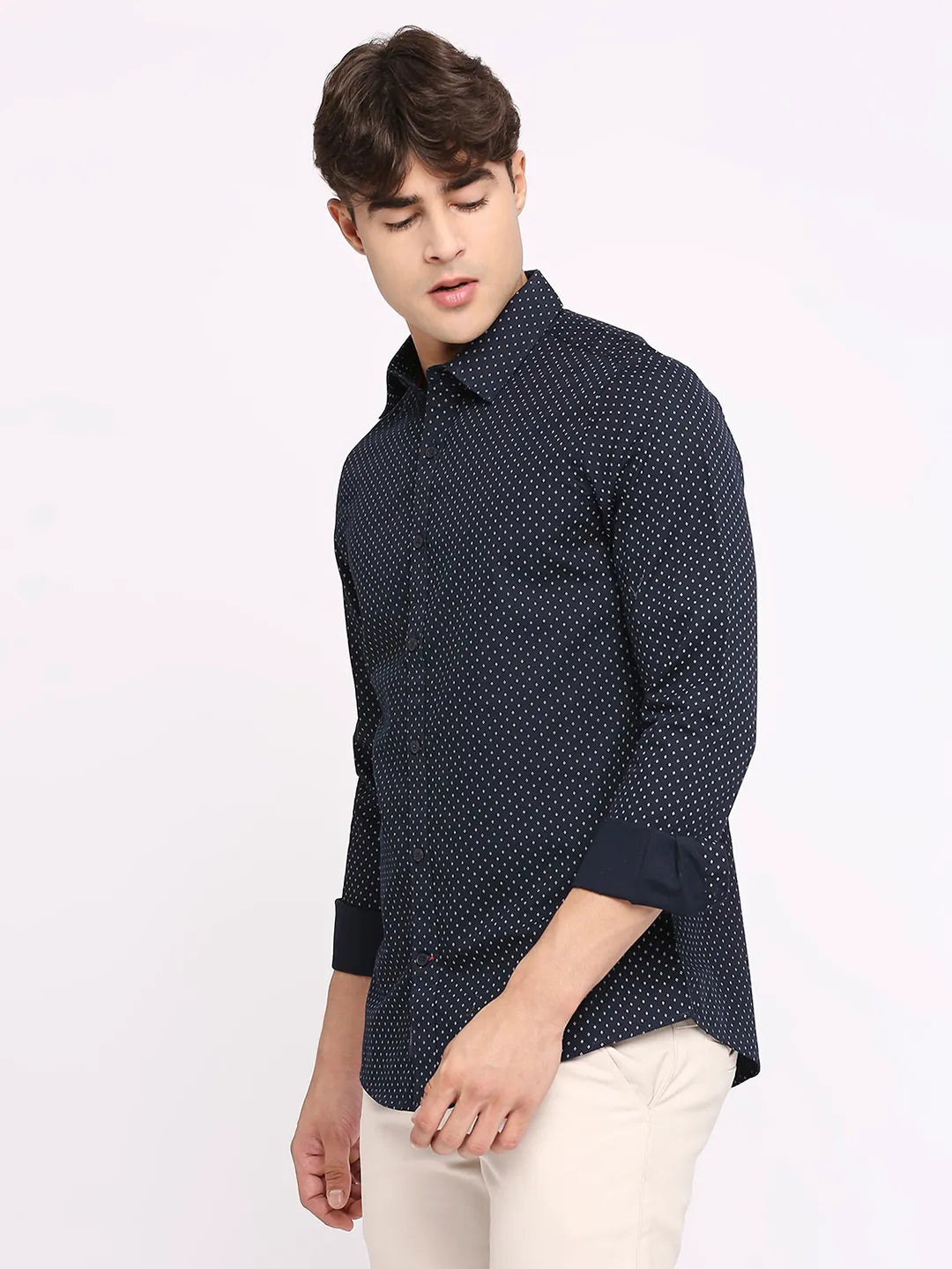Blue Slim Straight Fit Regular Collar Long Sleeves Men's Shirt by Being Human Clothing