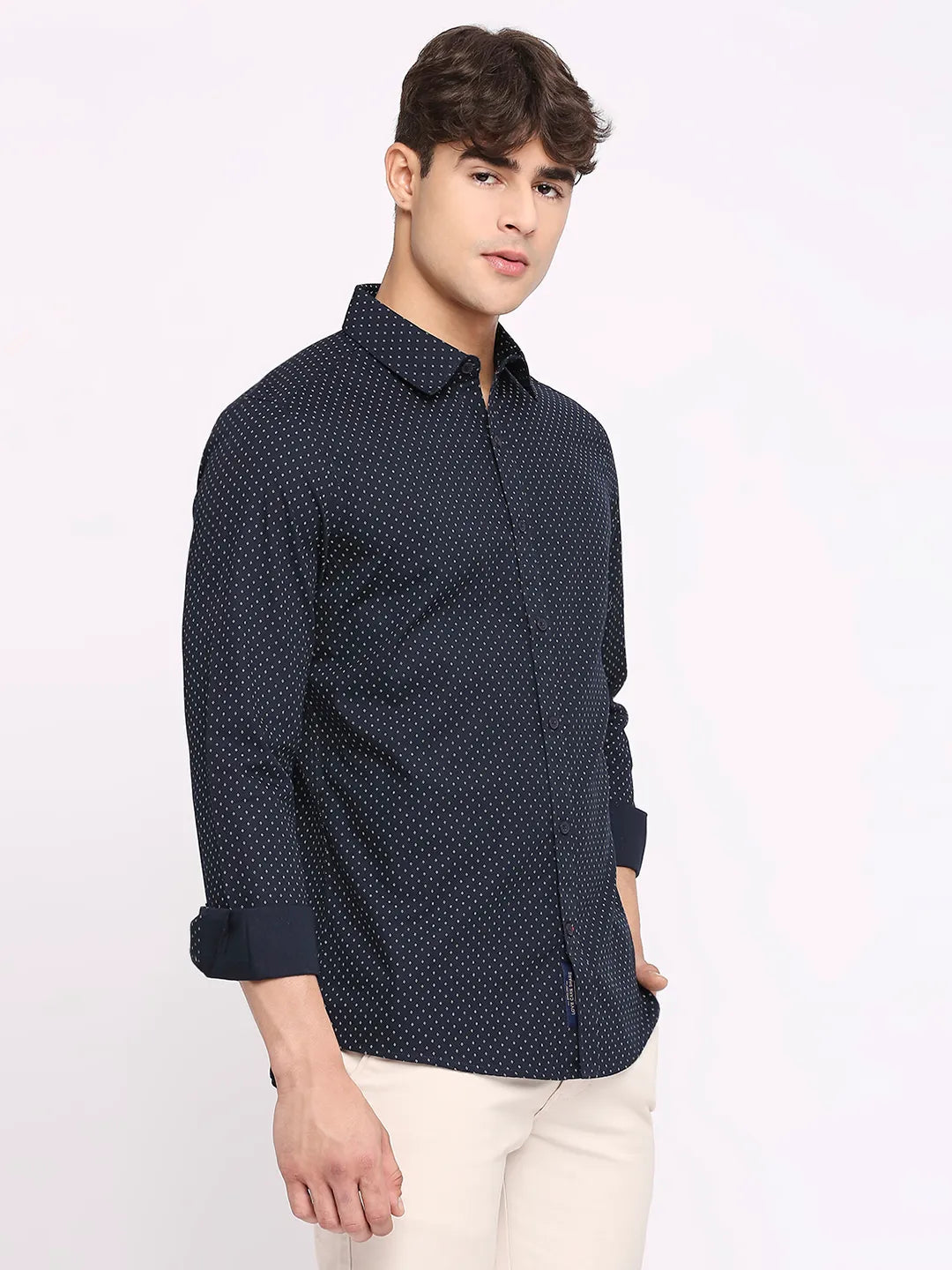 Blue Slim Straight Fit Regular Collar Long Sleeves Men's Shirt by Being Human Clothing