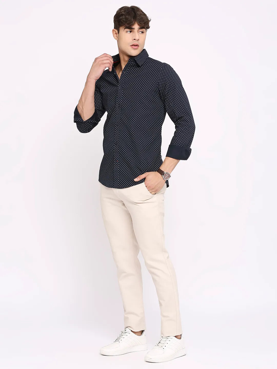 Blue Slim Straight Fit Regular Collar Long Sleeves Men's Shirt by Being Human Clothing