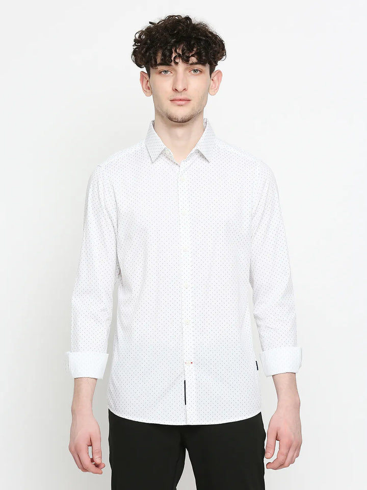 White Slim Straight Fit Regular Collar Long Sleeves Men's Shirt by Being Human Clothing