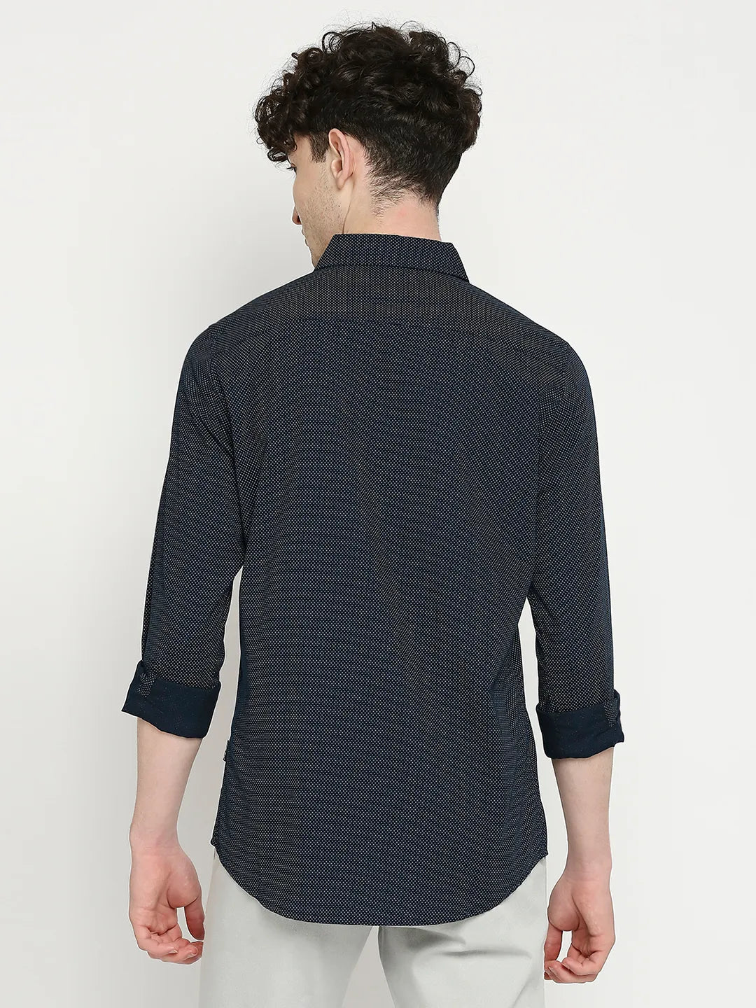 Blue Slim Straight Fit Regular Collar Long Sleeves Men's Shirt by Being Human Clothing