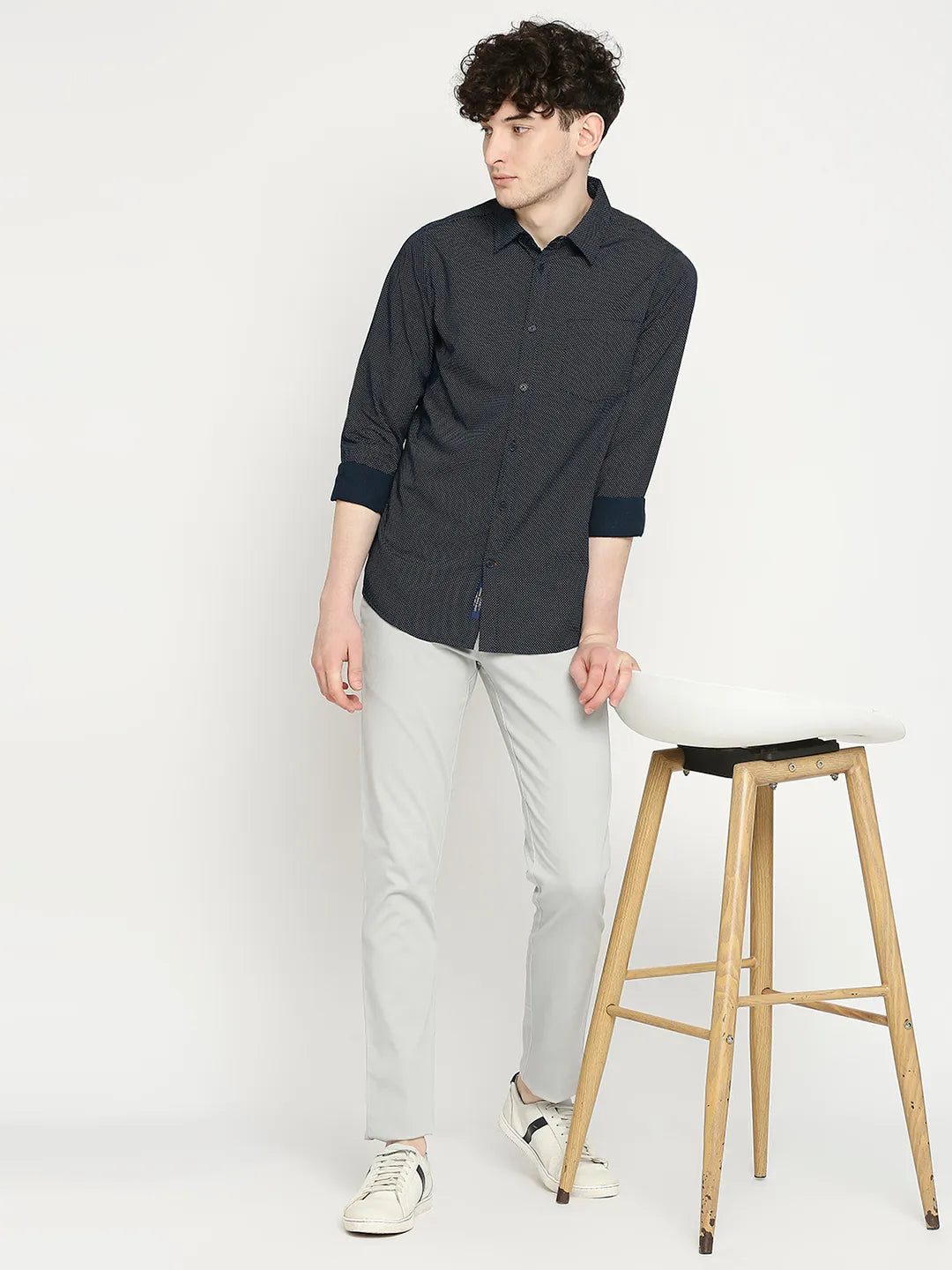 Blue Slim Straight Fit Regular Collar Long Sleeves Men's Shirt by Being Human Clothing