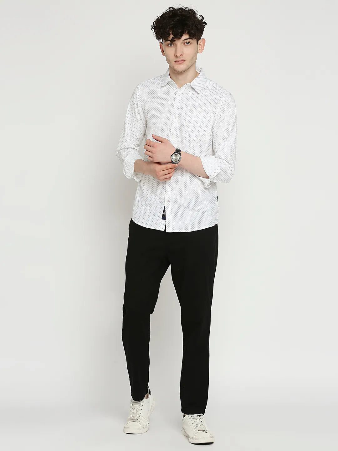 White Slim Straight Fit Regular Collar Long Sleeves Men's Shirt by Being Human Clothing