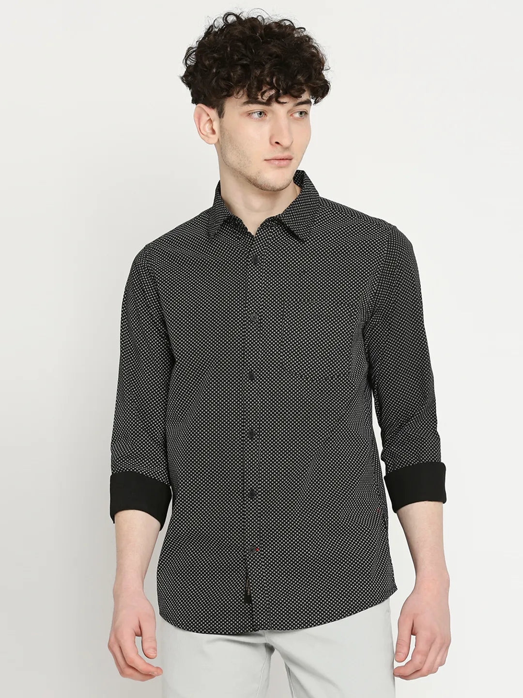 Black Slim Straight Fit Regular Collar Long Sleeves Men's Shirt by Being Human Clothing