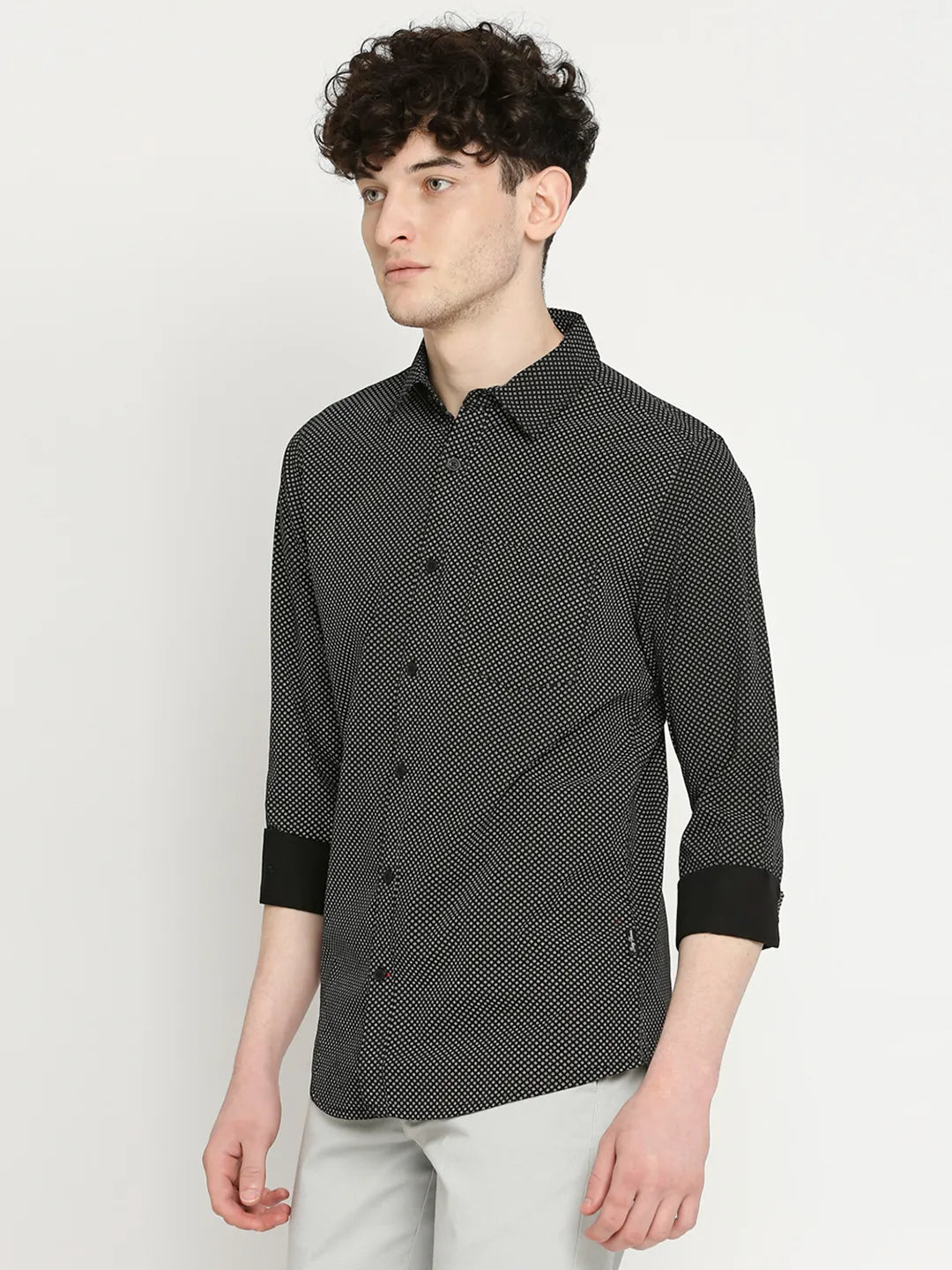 Black Slim Straight Fit Regular Collar Long Sleeves Men's Shirt by Being Human Clothing