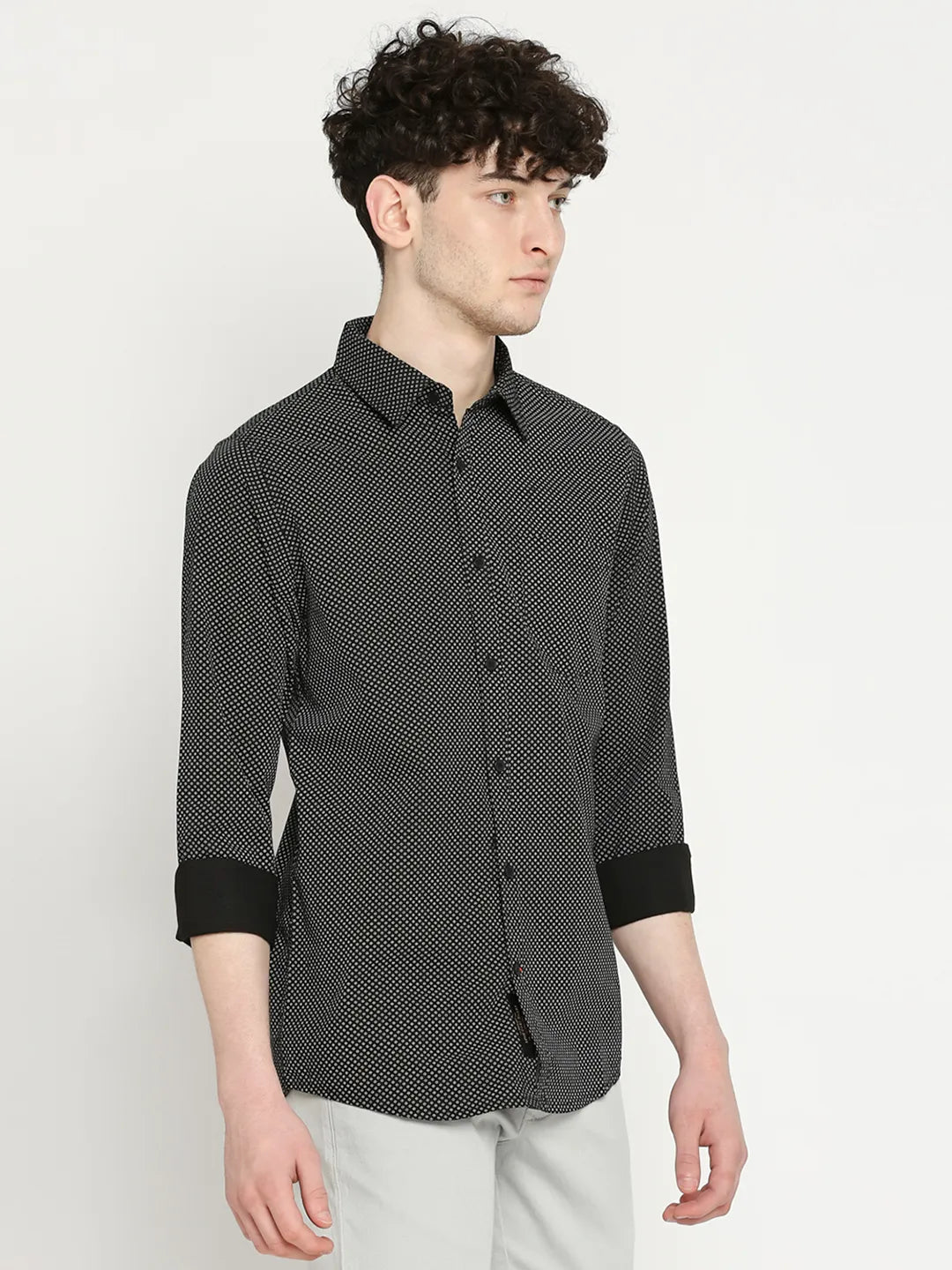 Black Slim Straight Fit Regular Collar Long Sleeves Men's Shirt by Being Human Clothing