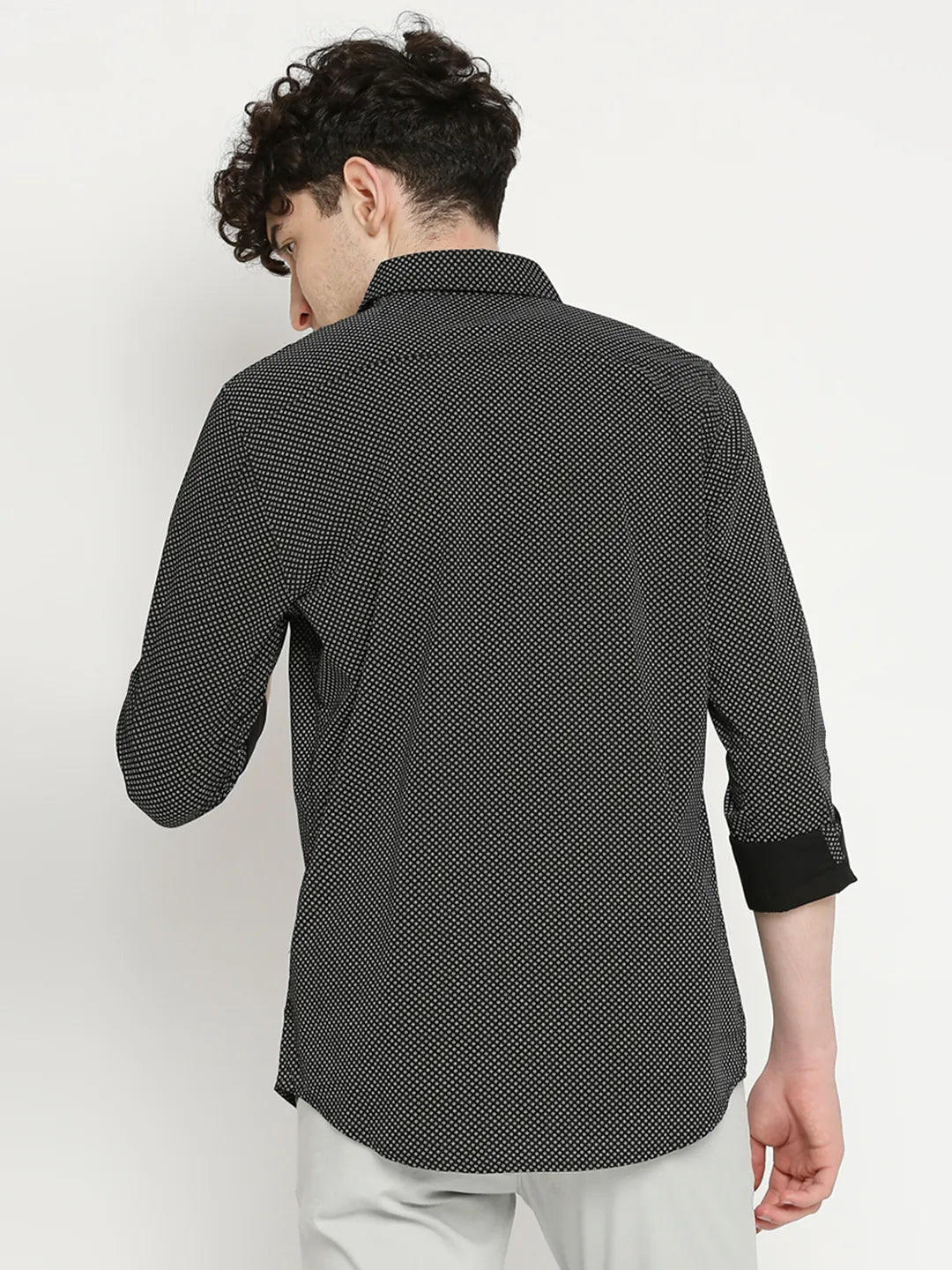 Black Slim Straight Fit Regular Collar Long Sleeves Men's Shirt by Being Human Clothing