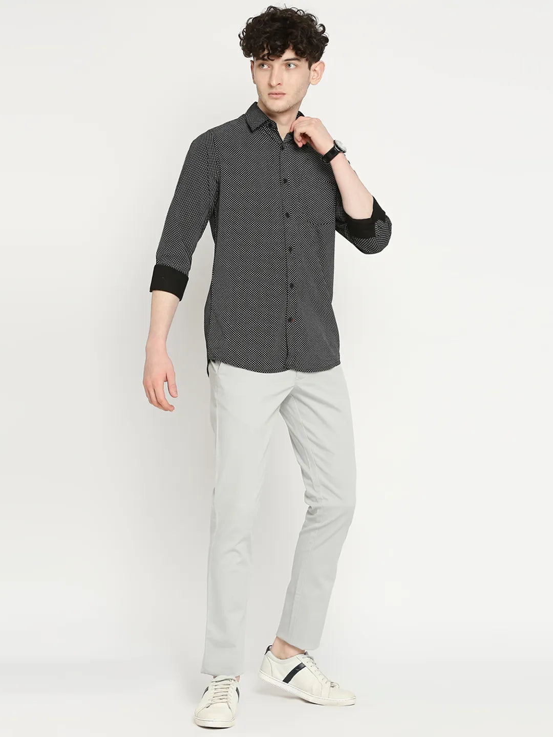 Black Slim Straight Fit Regular Collar Long Sleeves Men's Shirt by Being Human Clothing