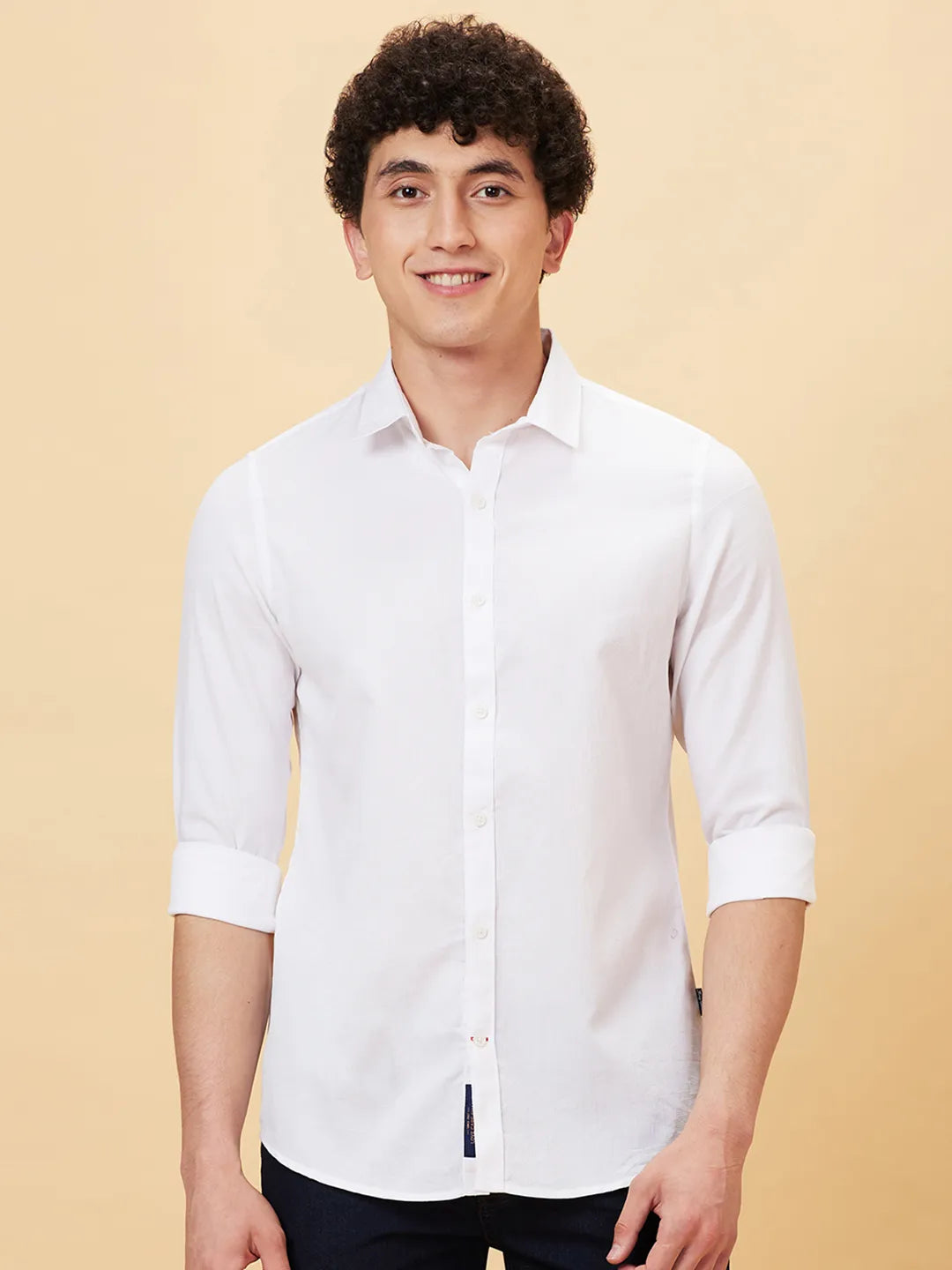 White Slim Straight Fit Regular Collar Long Sleeves Men's Shirt by Being Human Clothing