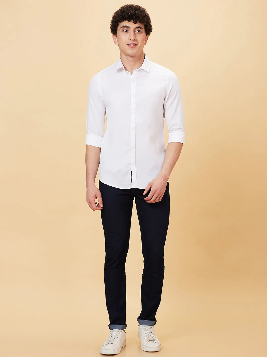 White Slim Straight Fit Regular Collar Long Sleeves Men's Shirt by Being Human Clothing