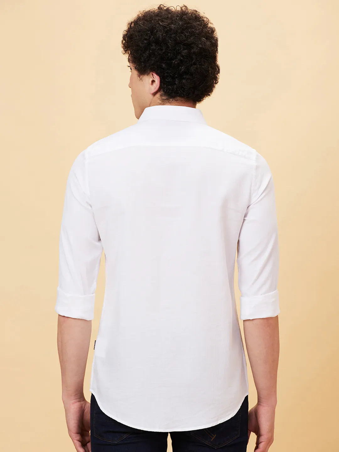 White Slim Straight Fit Regular Collar Long Sleeves Men's Shirt by Being Human Clothing