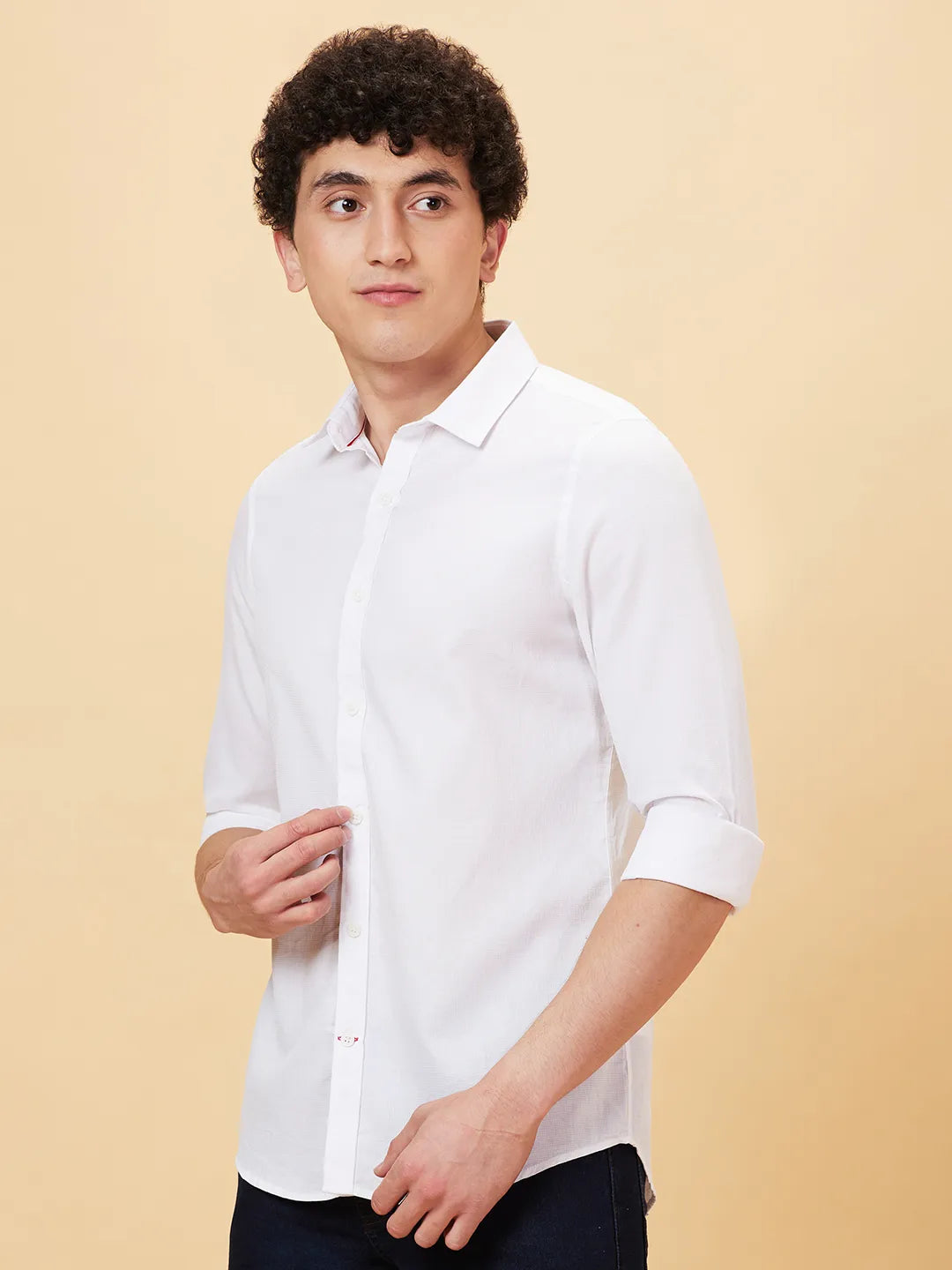 White Slim Straight Fit Regular Collar Long Sleeves Men's Shirt by Being Human Clothing