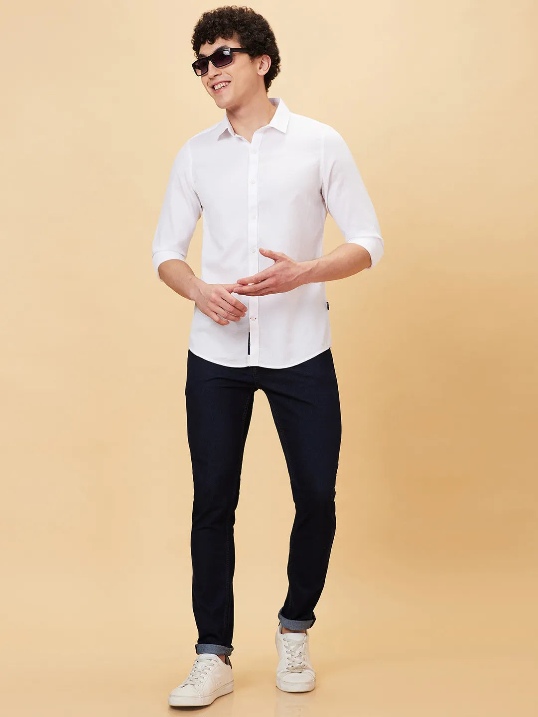 White Slim Straight Fit Regular Collar Long Sleeves Men's Shirt by Being Human Clothing