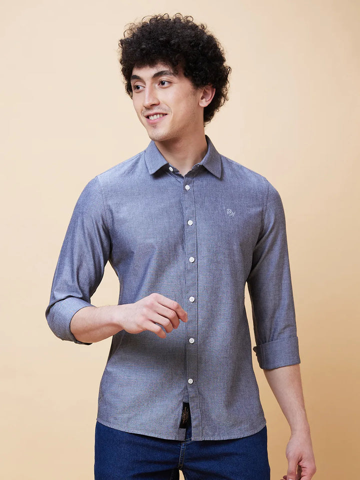 Black Slim Fit Regular Collar Men's Shirt by Being Human Clothing