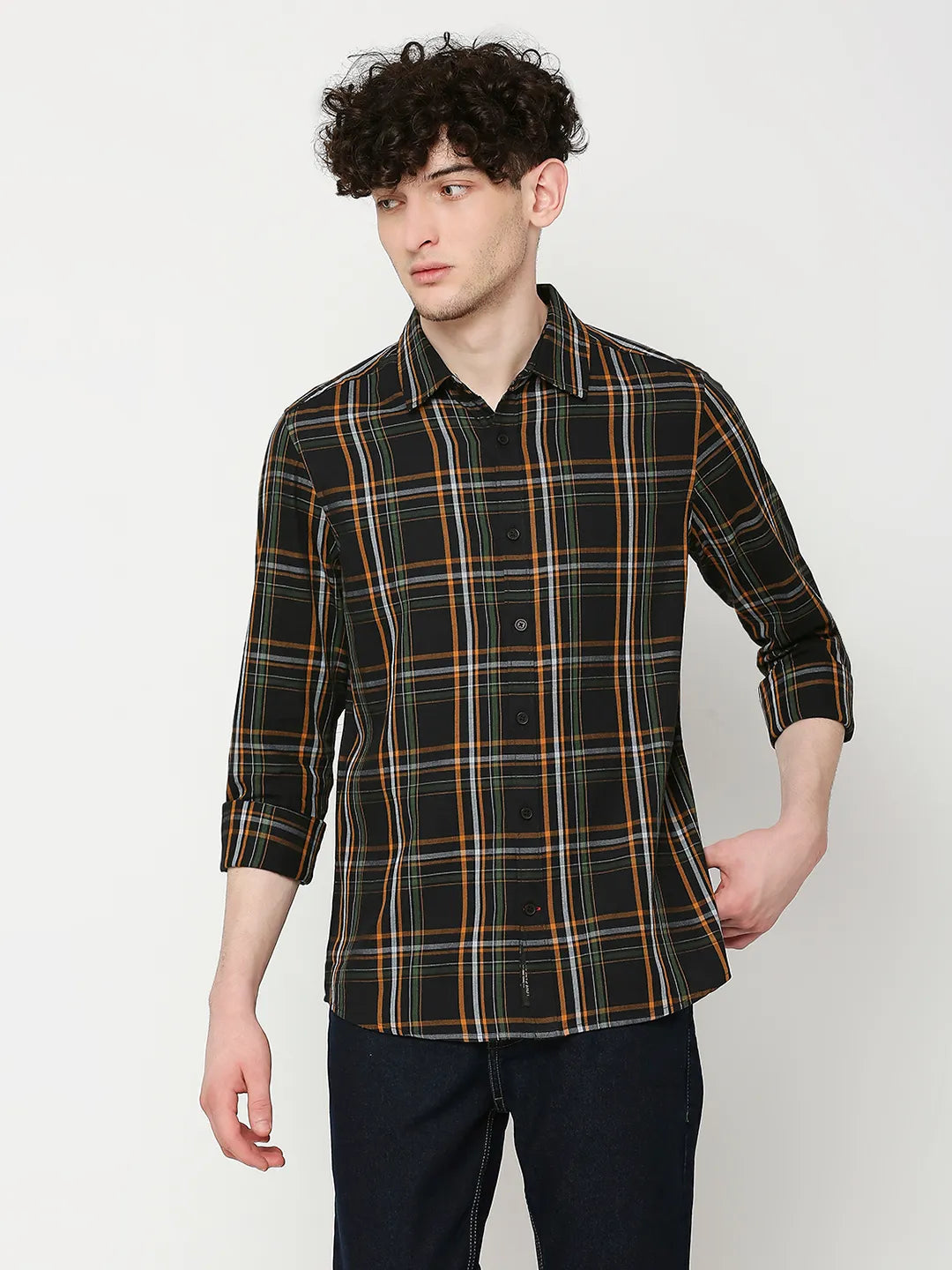 Black Slim Fit Regular Collar Men's Shirt by Being Human Clothing