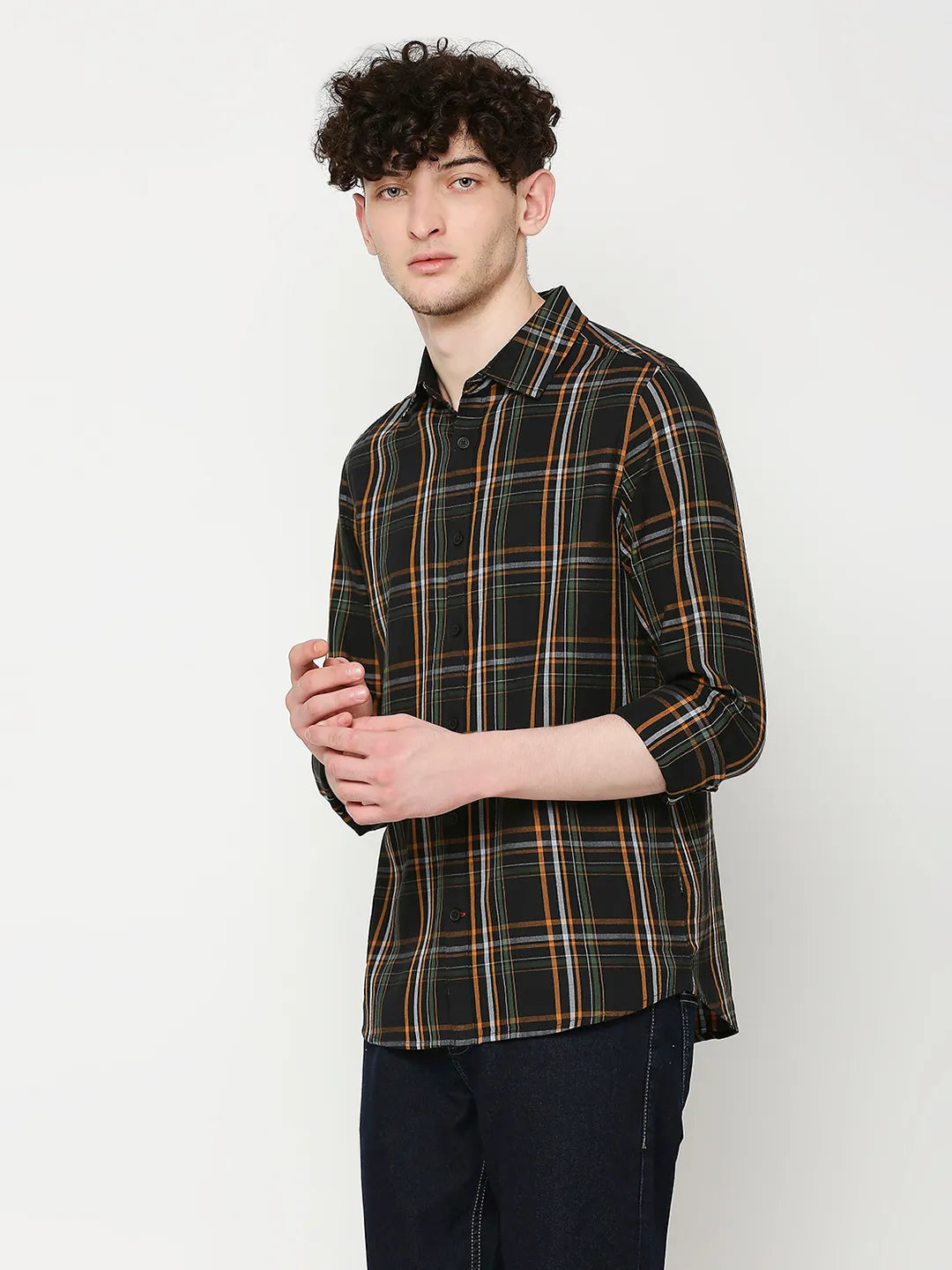 Black Slim Fit Regular Collar Men's Shirt by Being Human Clothing