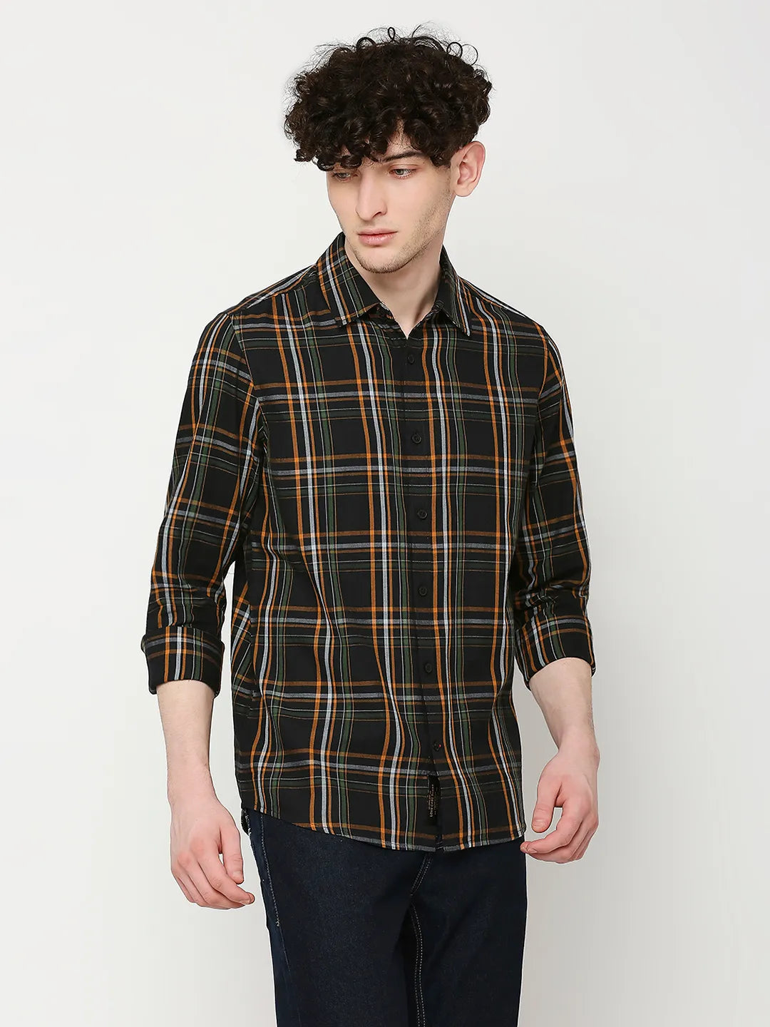 Black Slim Fit Regular Collar Men's Shirt by Being Human Clothing