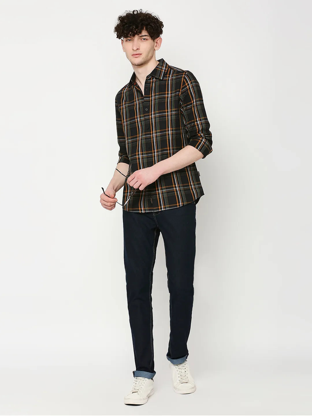 Black Slim Fit Regular Collar Men's Shirt by Being Human Clothing