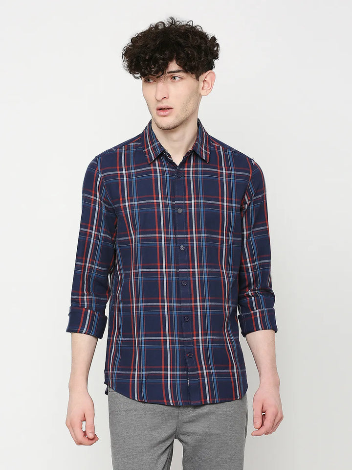 Blue Slim Straight Fit Regular Collar Long Sleeves Men's Shirt by Being Human Clothing
