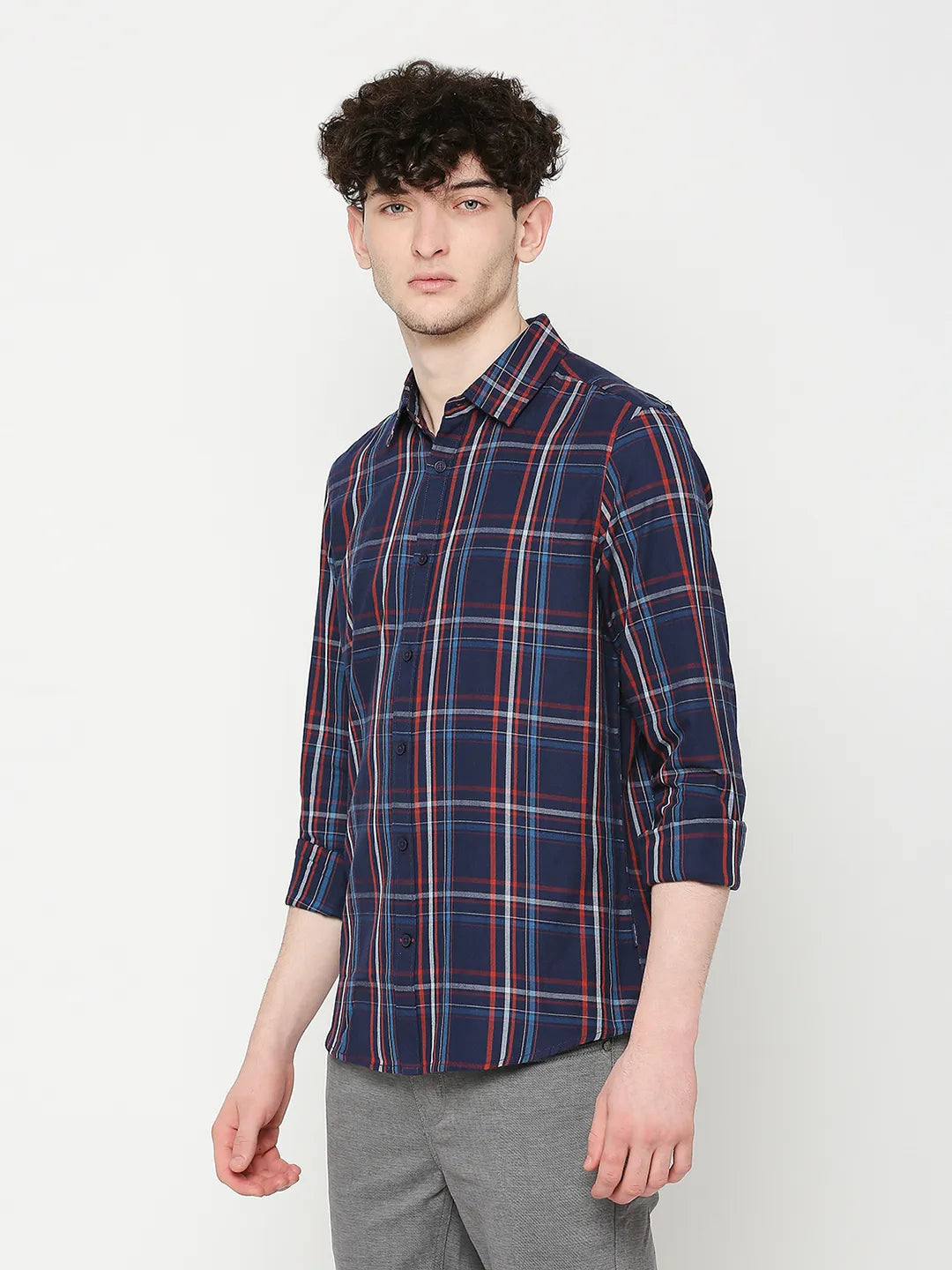 Blue Slim Straight Fit Regular Collar Long Sleeves Men's Shirt by Being Human Clothing