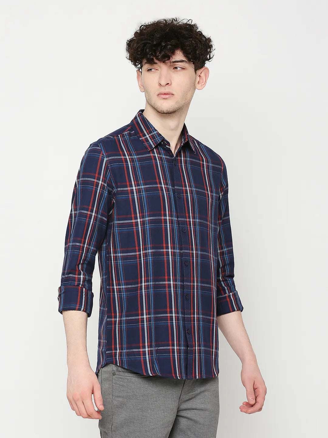 Blue Slim Straight Fit Regular Collar Long Sleeves Men's Shirt by Being Human Clothing