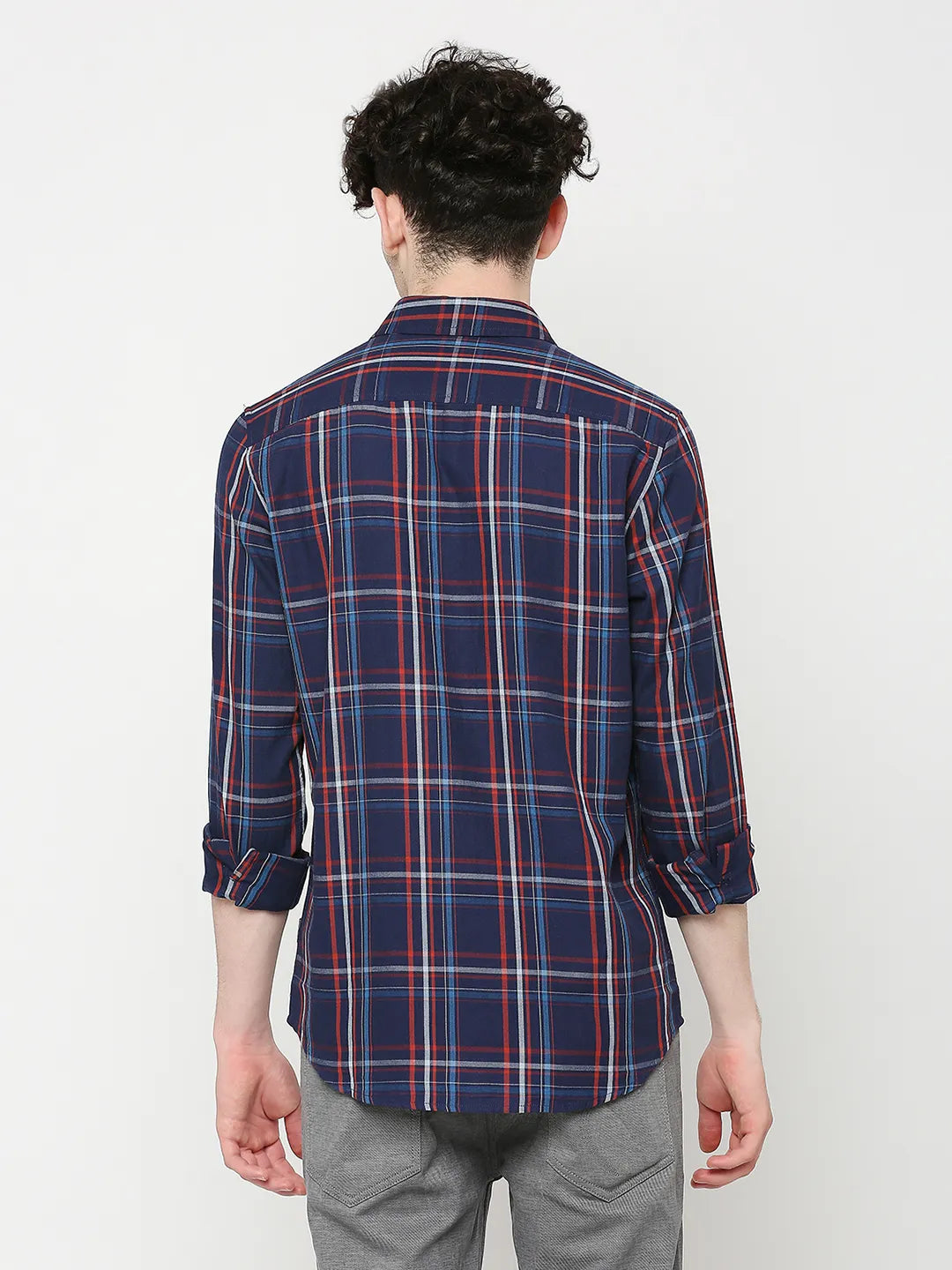 Blue Slim Straight Fit Regular Collar Long Sleeves Men's Shirt by Being Human Clothing