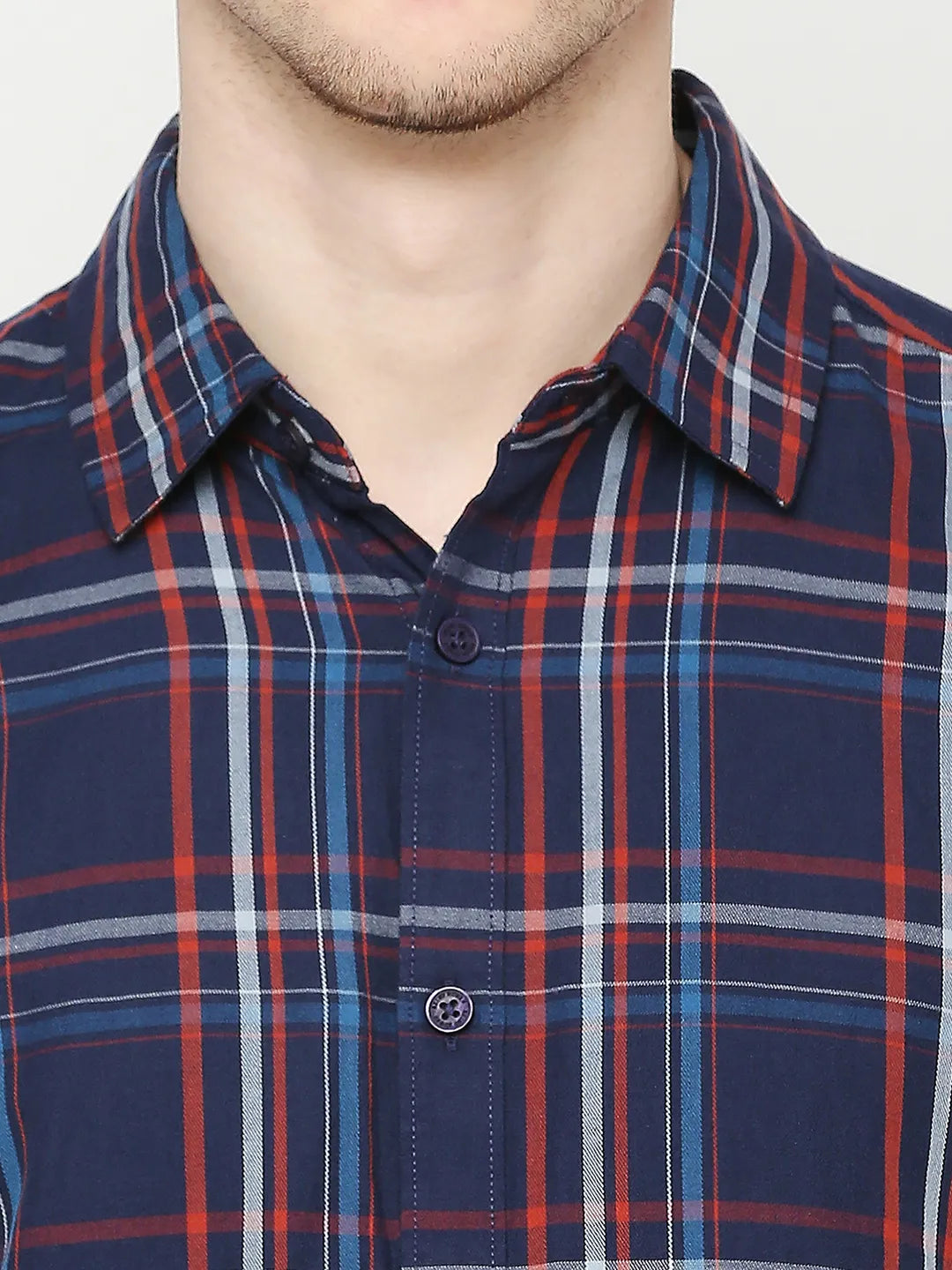 Blue Slim Straight Fit Regular Collar Long Sleeves Men's Shirt by Being Human Clothing