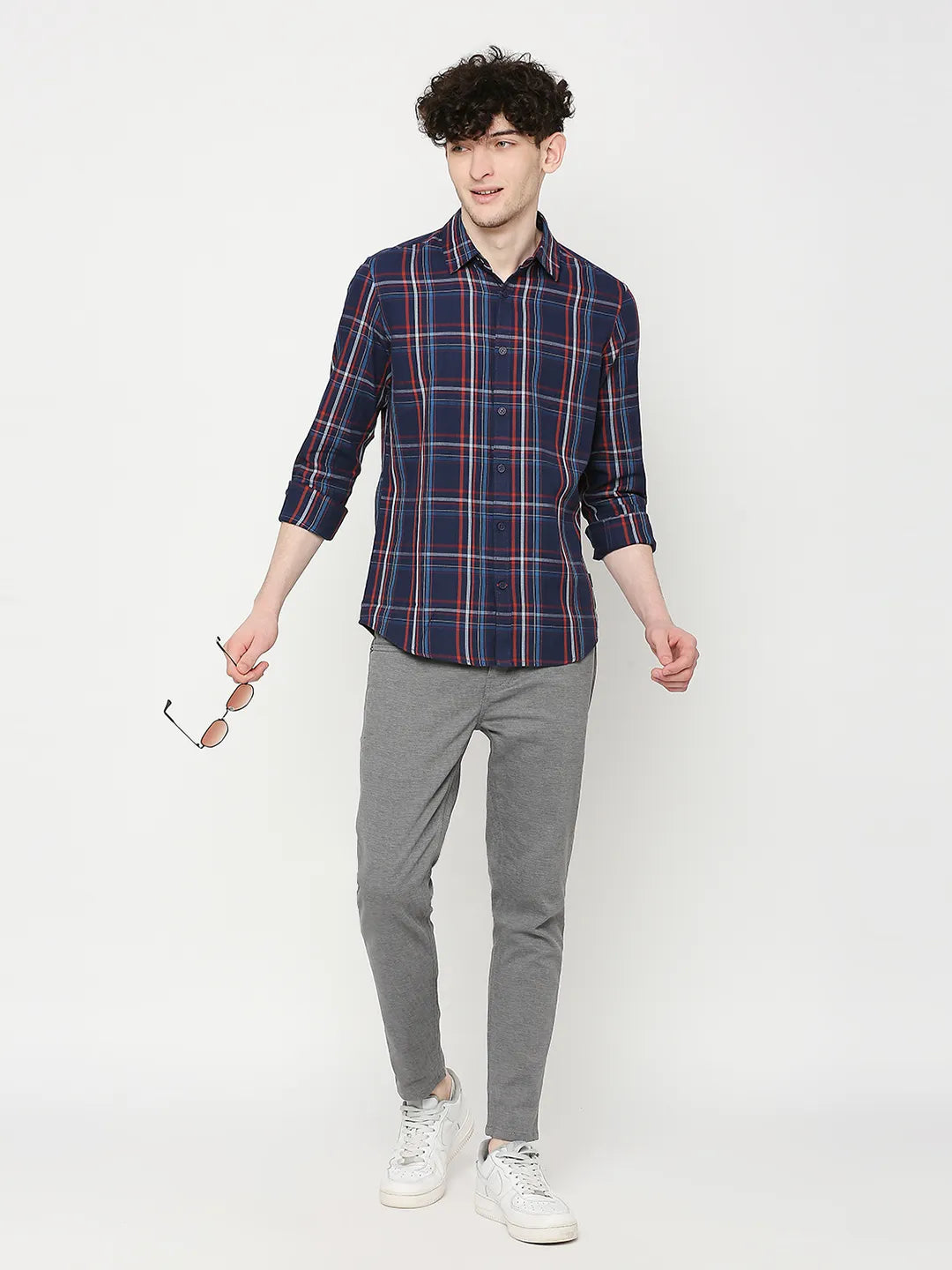 Blue Slim Straight Fit Regular Collar Long Sleeves Men's Shirt by Being Human Clothing