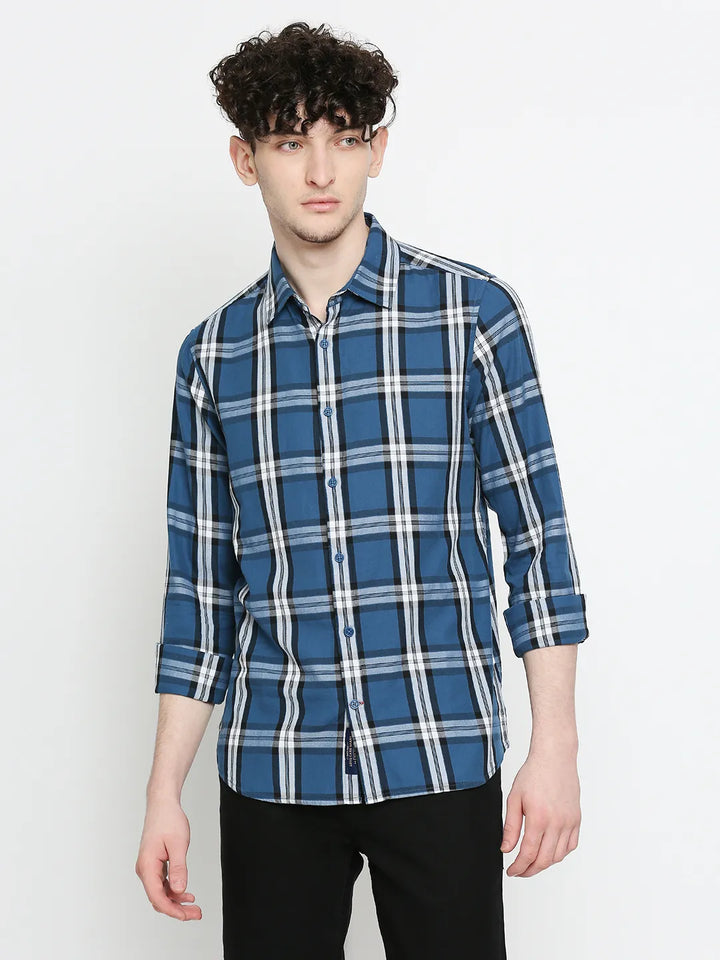 Green Slim Straight Fit Regular Collar Long Sleeves Men's Shirt by Being Human Clothing