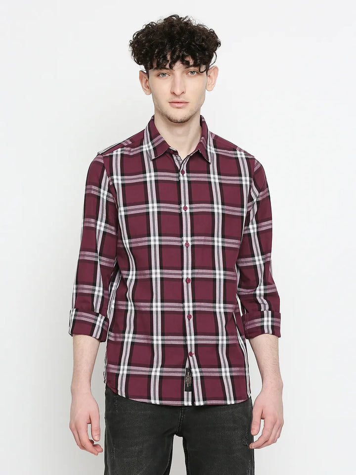 Wine Slim Fit Regular Collar Men's Shirt by Being Human Clothing