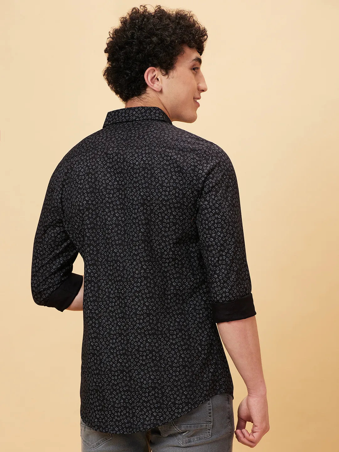 Black Slim Fit Regular Collar Men's Shirt by Being Human Clothing