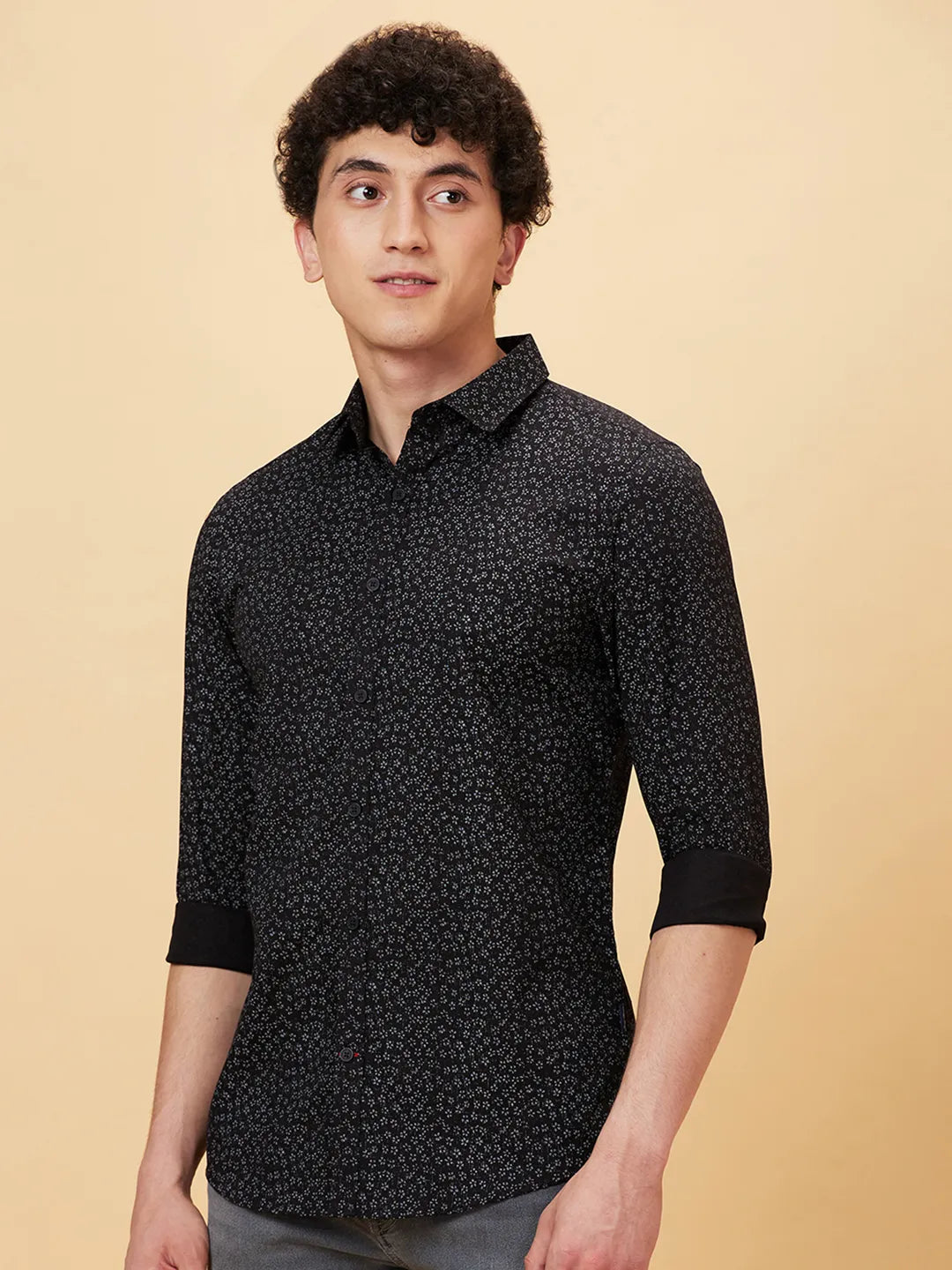 Black Slim Fit Regular Collar Men's Shirt by Being Human Clothing