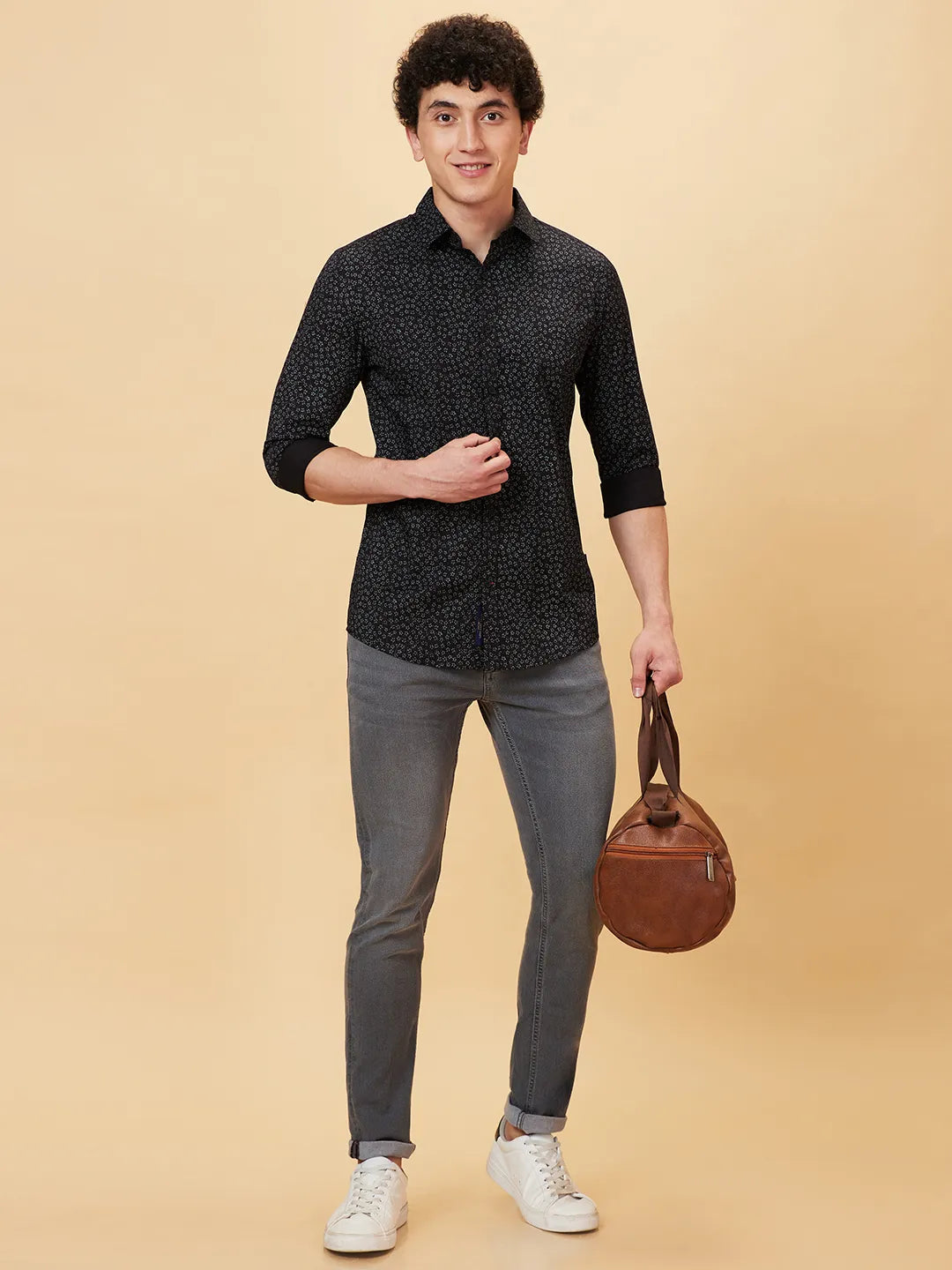 Black Slim Fit Regular Collar Men's Shirt by Being Human Clothing