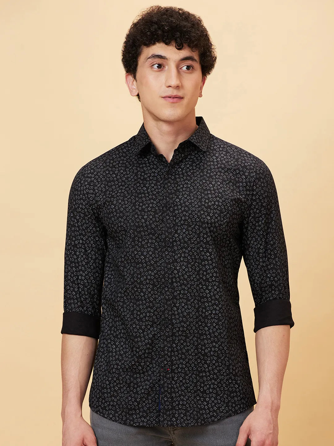 Black Slim Fit Regular Collar Men's Shirt by Being Human Clothing