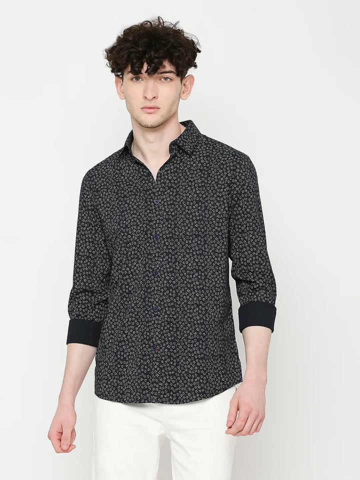 Blue Slim Straight Fit Regular Collar Long Sleeves Men's Shirt by Being Human Clothing