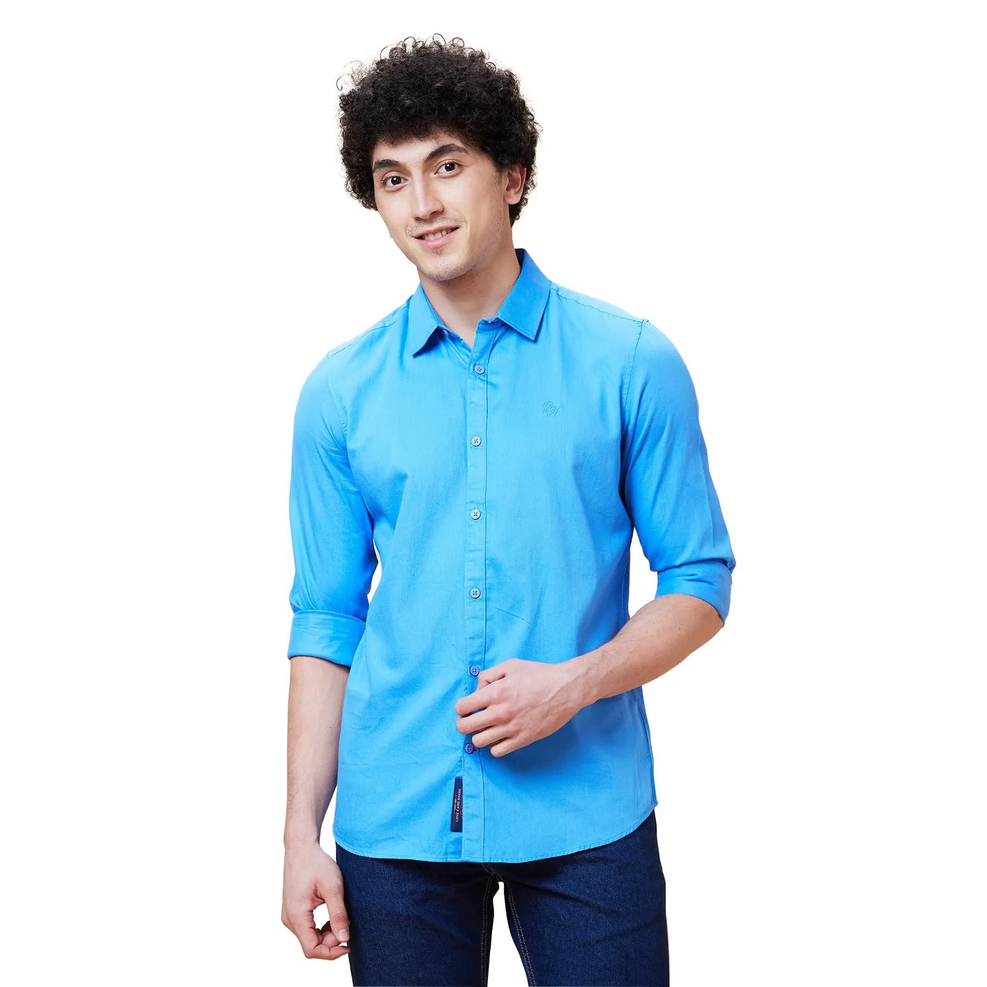 Blue Slim Straight Fit Regular Collar Long Sleeves Men's Shirt by Being Human Clothing