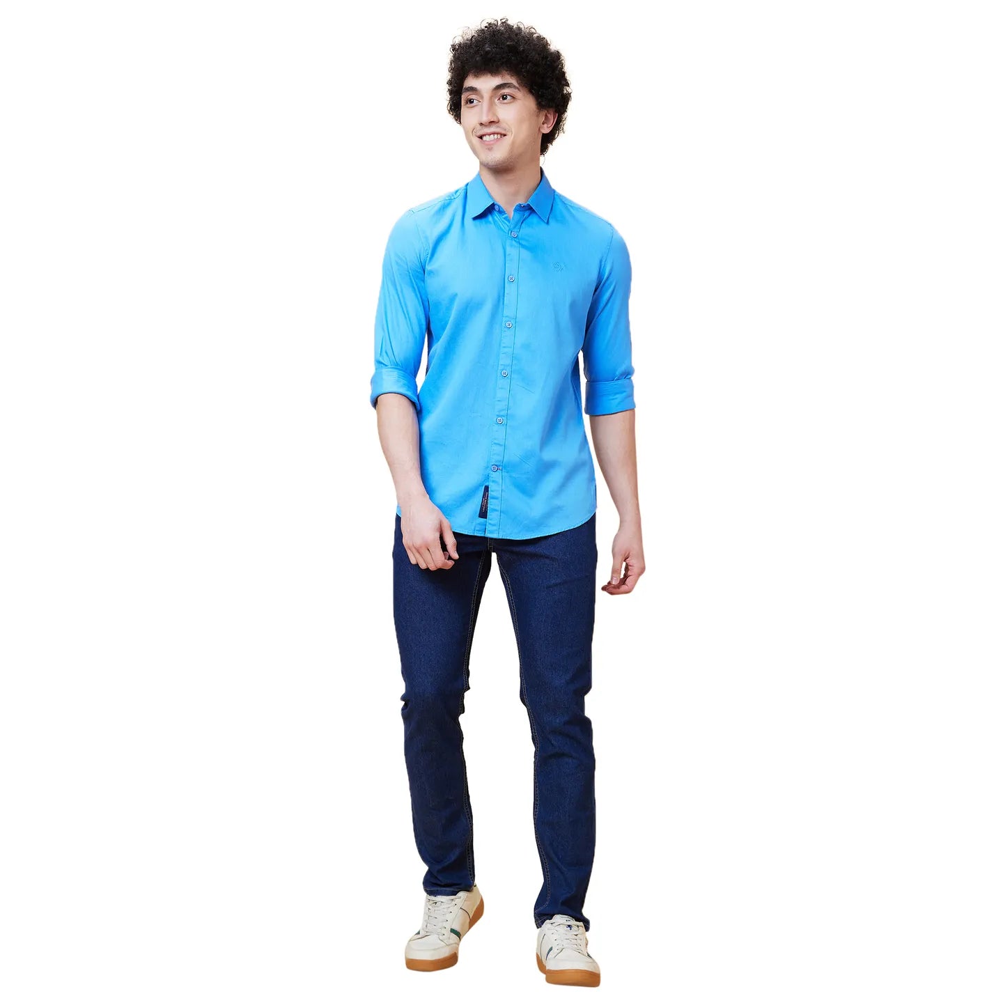 Blue Slim Straight Fit Regular Collar Long Sleeves Men's Shirt by Being Human Clothing