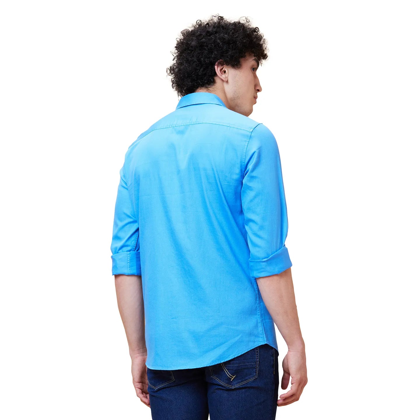 Blue Slim Straight Fit Regular Collar Long Sleeves Men's Shirt by Being Human Clothing