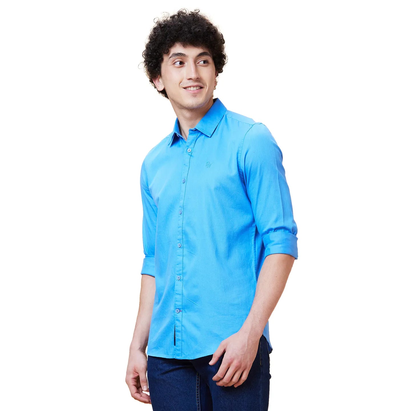 Blue Slim Straight Fit Regular Collar Long Sleeves Men's Shirt by Being Human Clothing
