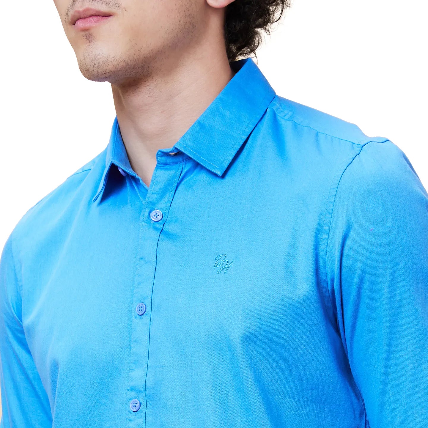 Blue Slim Straight Fit Regular Collar Long Sleeves Men's Shirt by Being Human Clothing