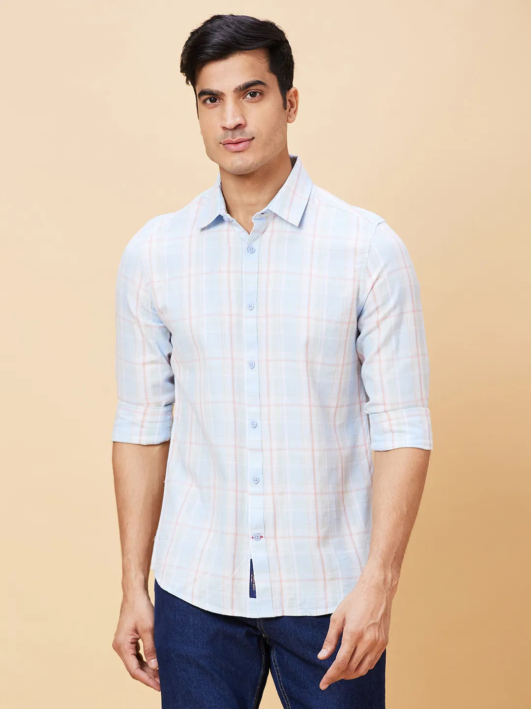 Blue Slim Straight Fit Regular Collar Long Sleeves Men's Shirt by Being Human Clothing