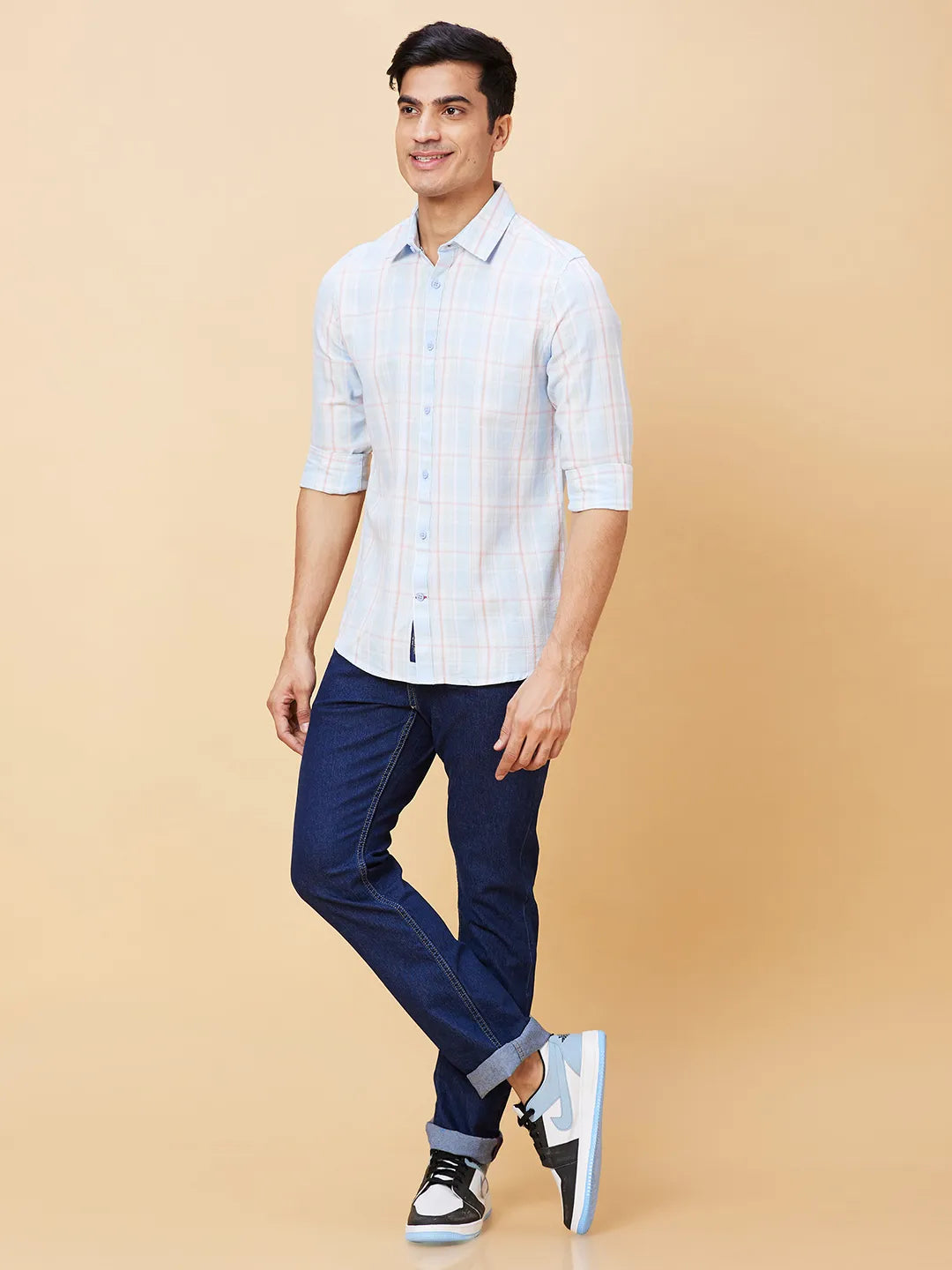 Blue Slim Straight Fit Regular Collar Long Sleeves Men's Shirt by Being Human Clothing