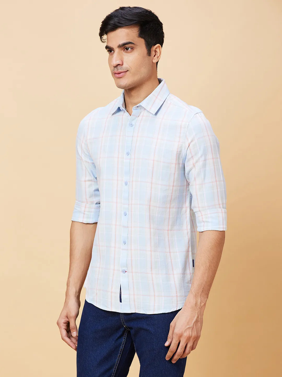 Blue Slim Straight Fit Regular Collar Long Sleeves Men's Shirt by Being Human Clothing