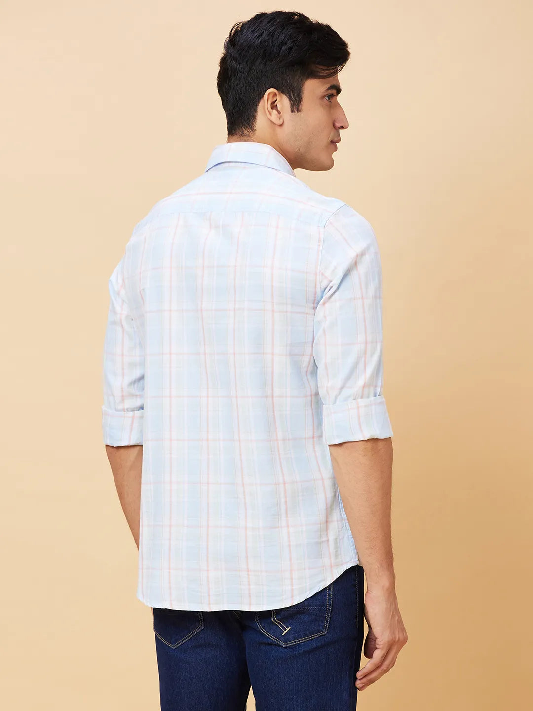 Blue Slim Straight Fit Regular Collar Long Sleeves Men's Shirt by Being Human Clothing