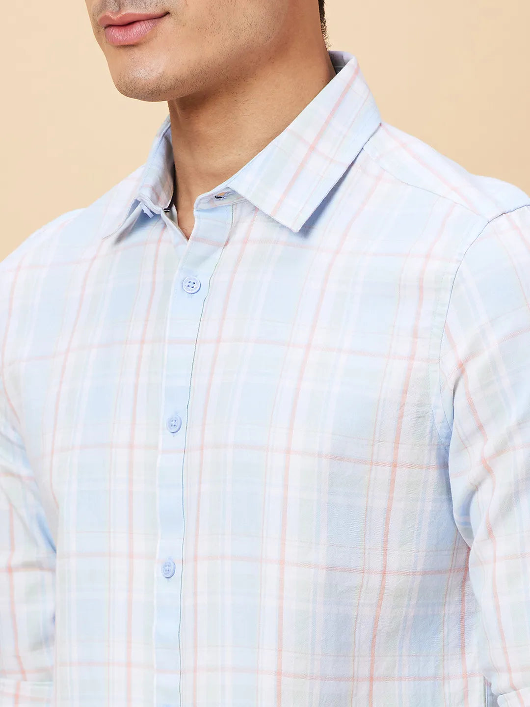 Blue Slim Straight Fit Regular Collar Long Sleeves Men's Shirt by Being Human Clothing