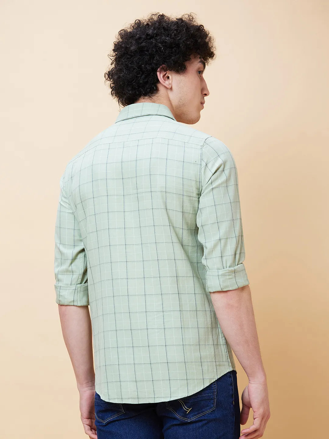 Olive Slim Straight Fit Regular Collar Long Sleeves Men's Shirt by Being Human Clothing