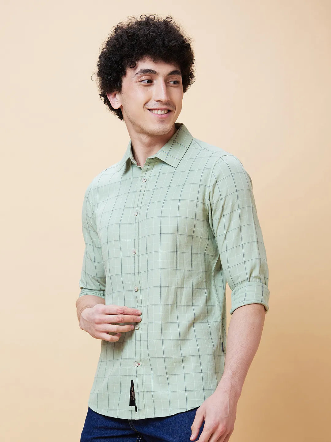 Olive Slim Straight Fit Regular Collar Long Sleeves Men's Shirt by Being Human Clothing